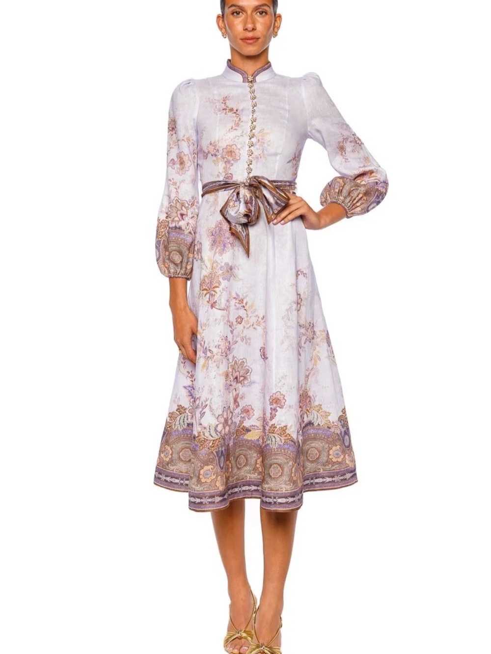 Zimmermann Luna Button Floral Linen Midi-Dress